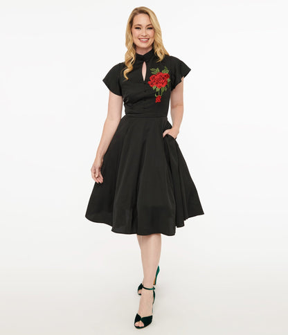 Unique Vintage Red Poinsettia Baltimore Swing Dress - Unique Vintage - Womens, DRESSES, SWING