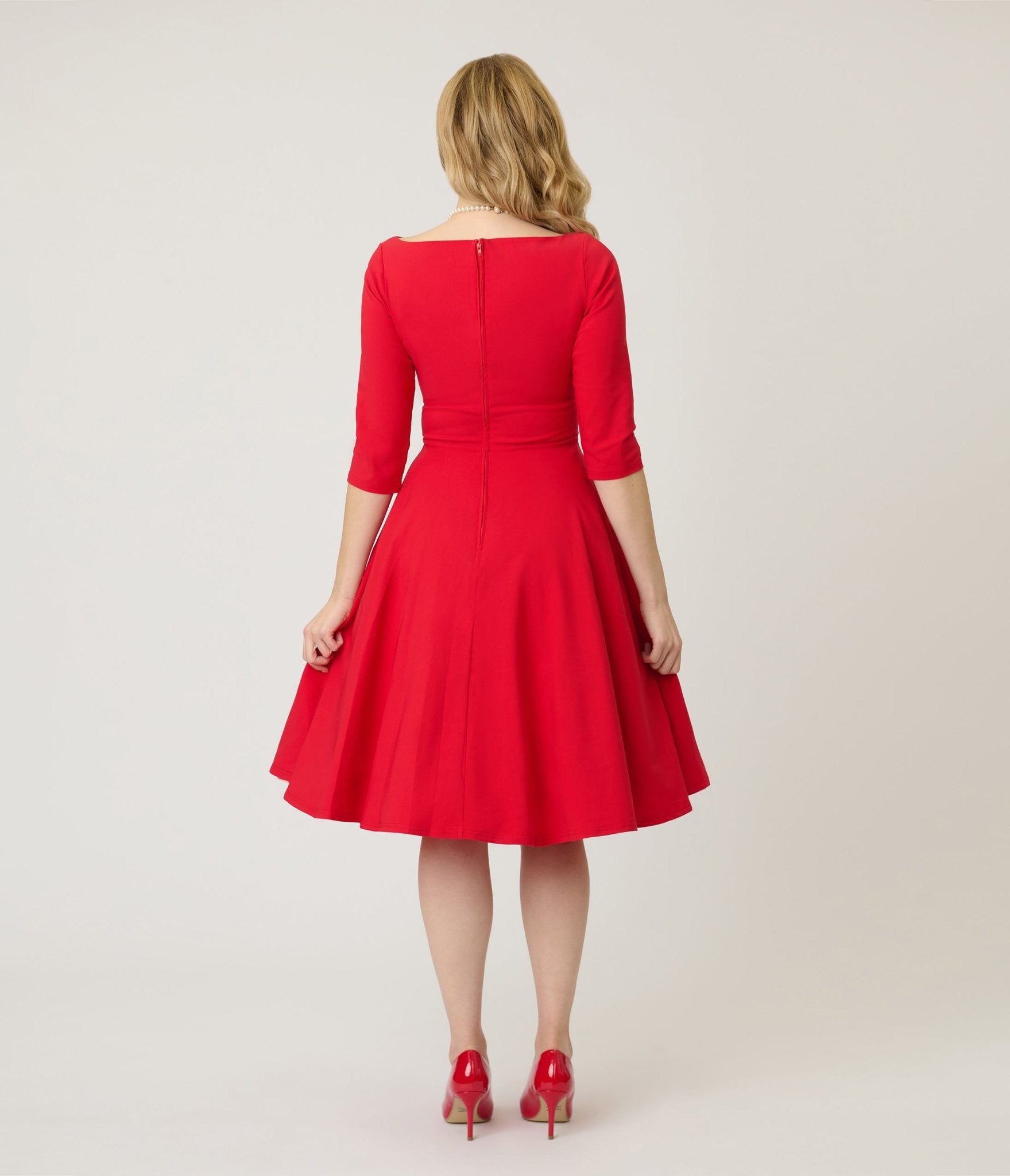 Unique Vintage Red Scalloped Neck Swing Dress Unique Vintage Red Scalloped Neck Swing Dress