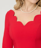 Unique Vintage Red Scalloped Neck Swing Dress - Unique Vintage - Womens, DRESSES, SWING