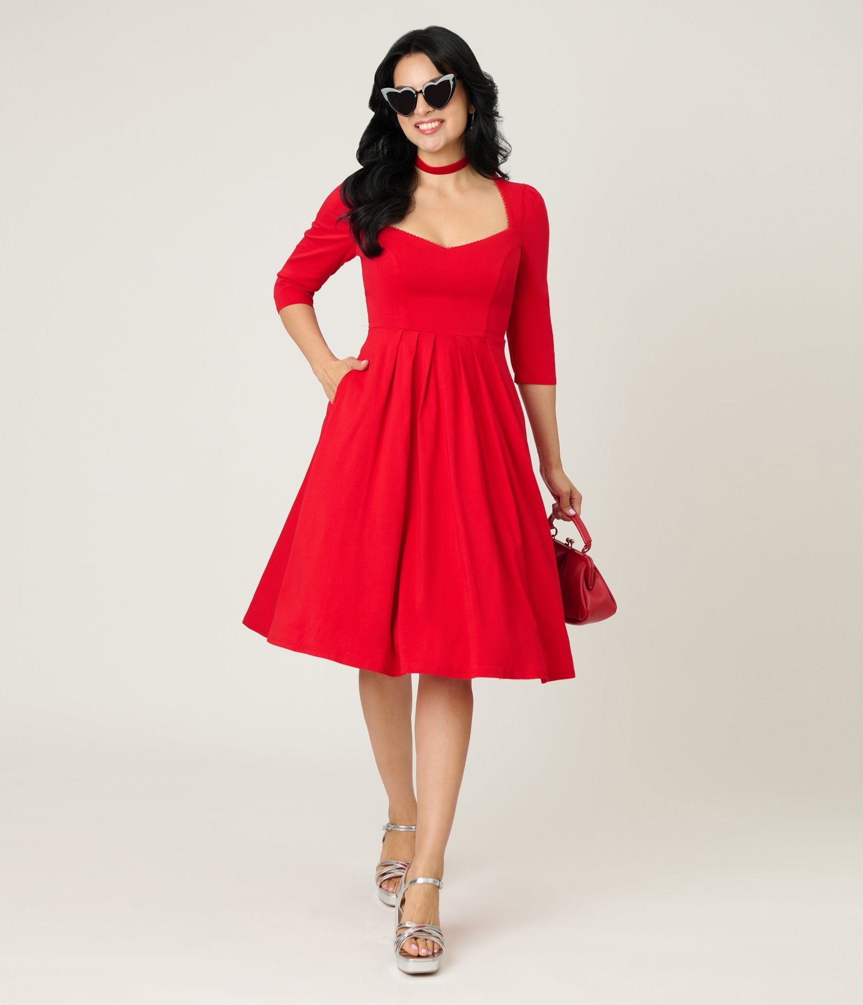 dress retro vintage Unique Vintage Red Sweetheart Swing Dress