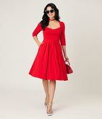 Unique Vintage Red Sweetheart Swing Dress - Unique Vintage - Womens, DRESSES, SWING