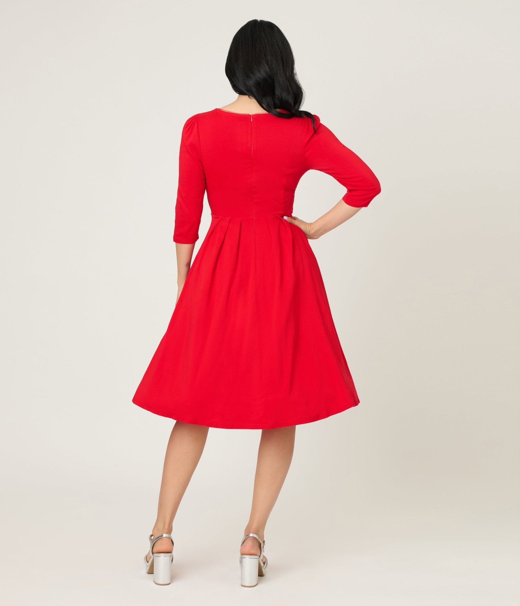 Unique Vintage Red Sweetheart Swing Dress