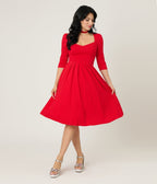 Unique Vintage Red Sweetheart Swing Dress - Unique Vintage - Womens, DRESSES, SWING