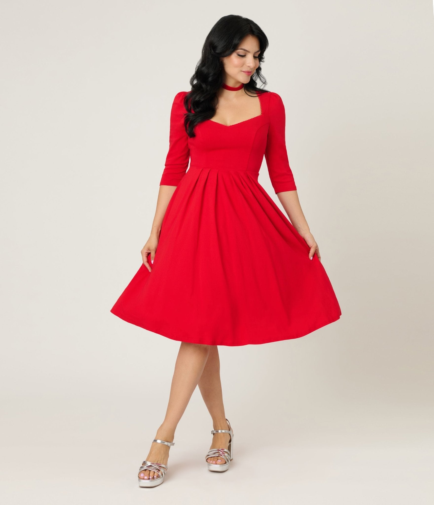Unique Vintage Red Sweetheart Swing Dress - Unique Vintage - Womens, DRESSES, SWING