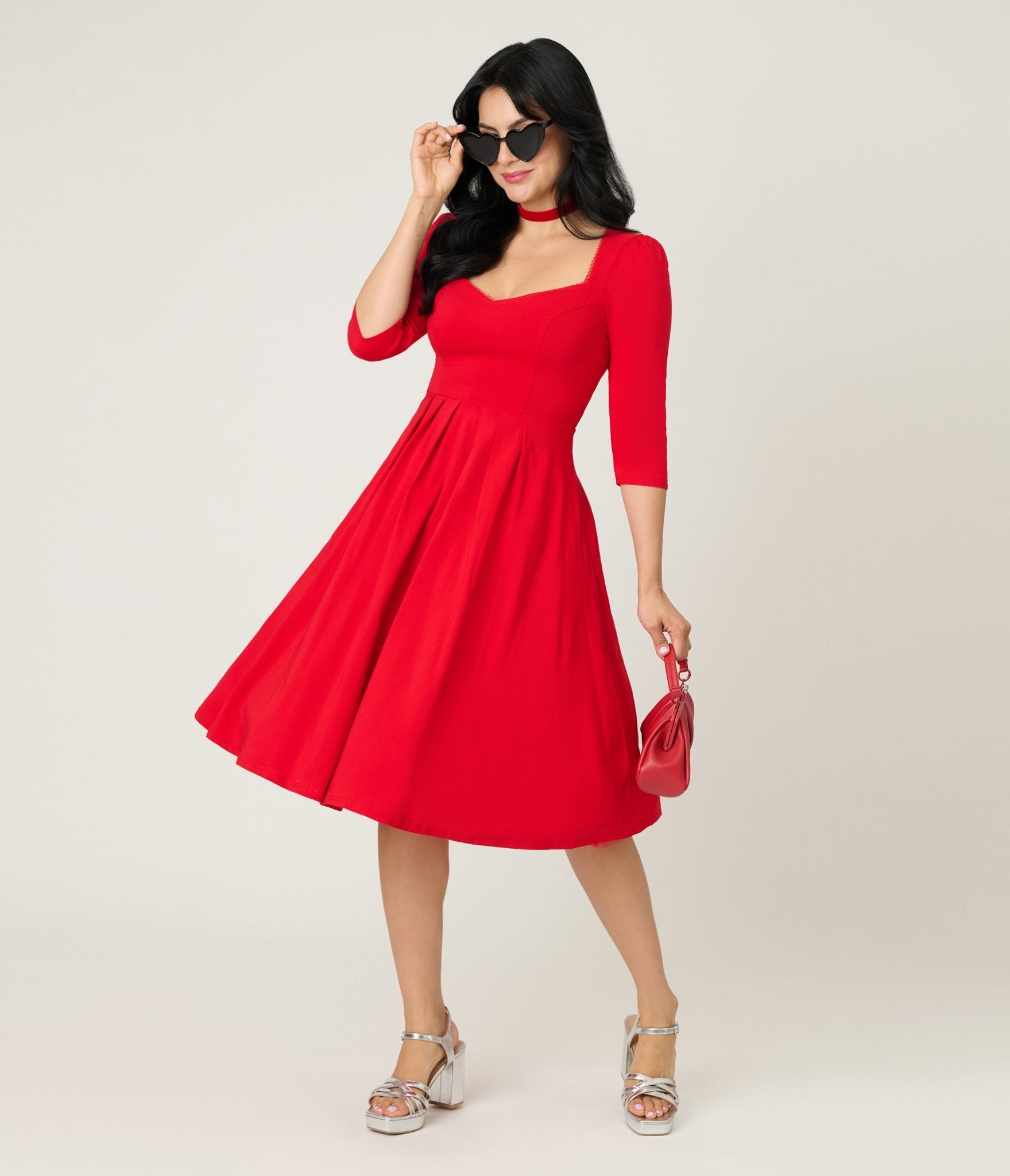 Unique Vintage Red Sweetheart Swing Dress