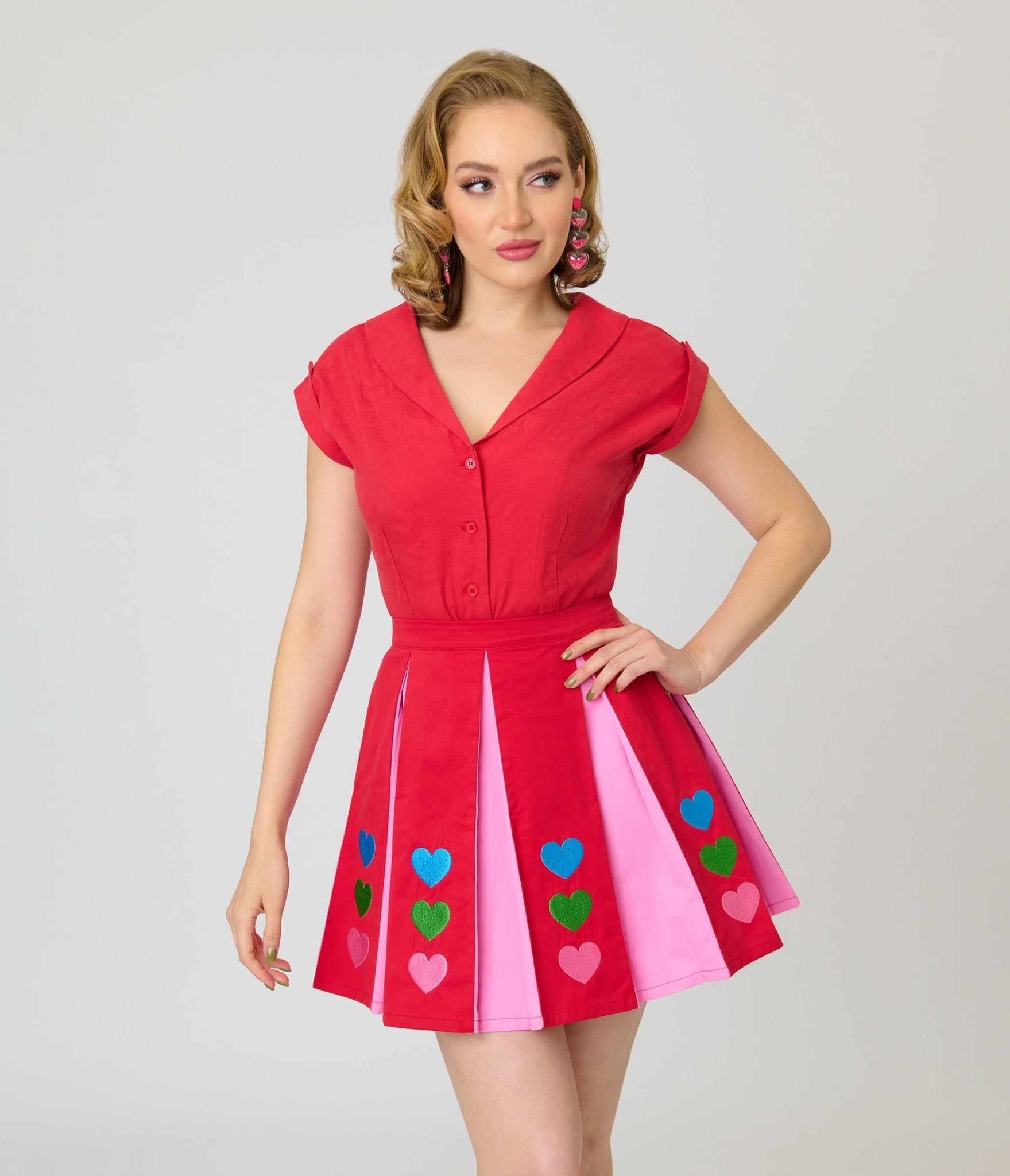 Unique Vintage Red Twill Sleeveless Blouse - Unique Vintage - Womens, TOPS, WOVEN TOPS