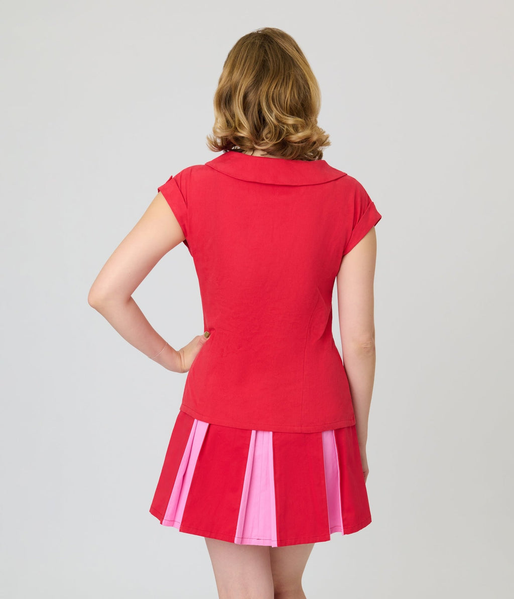 Unique Vintage Red Twill Sleeveless Blouse - Unique Vintage - Womens, TOPS, WOVEN TOPS