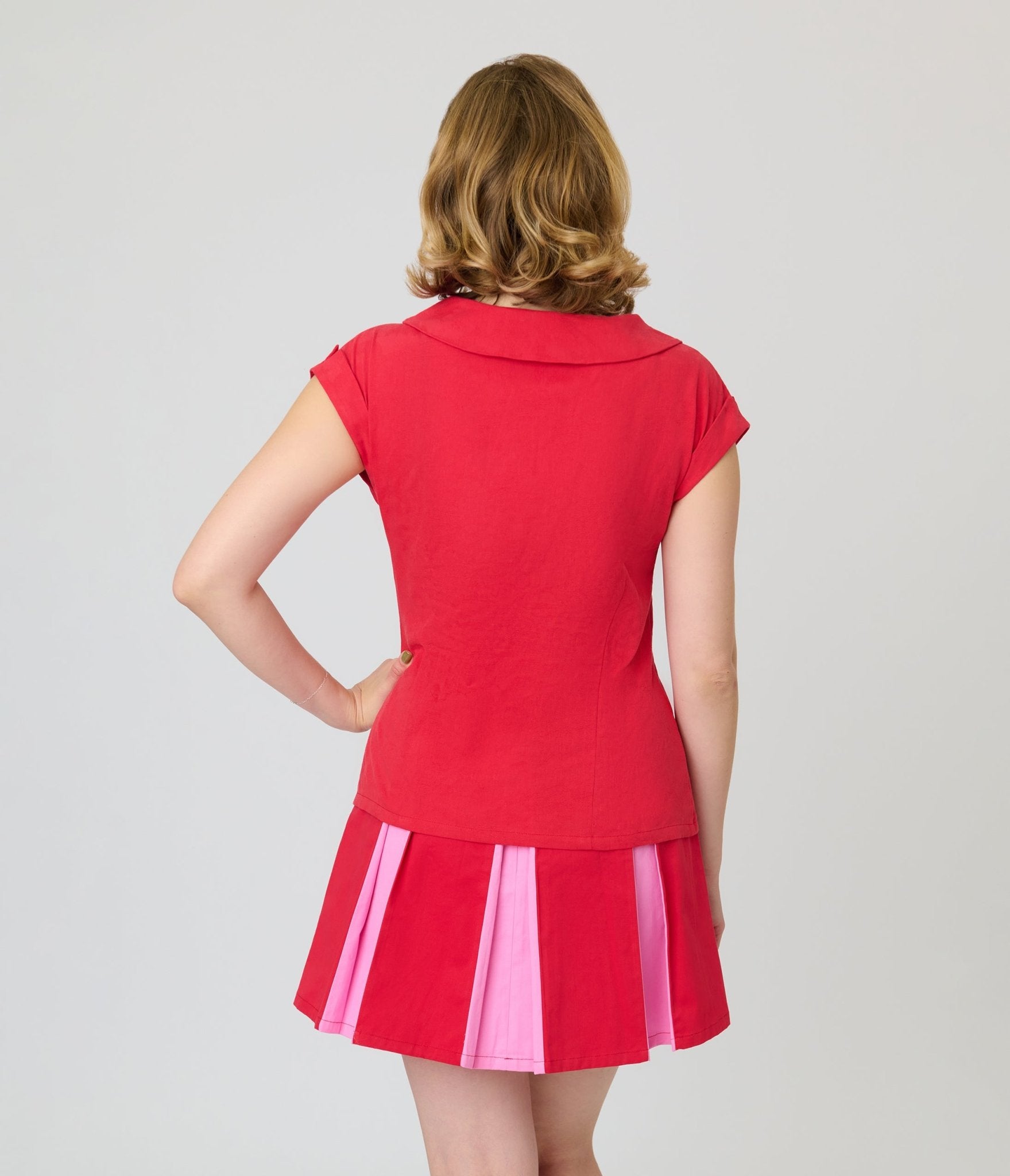 Unique Vintage Red Twill Sleeveless Blouse - Unique Vintage - Womens, TOPS, WOVEN TOPS