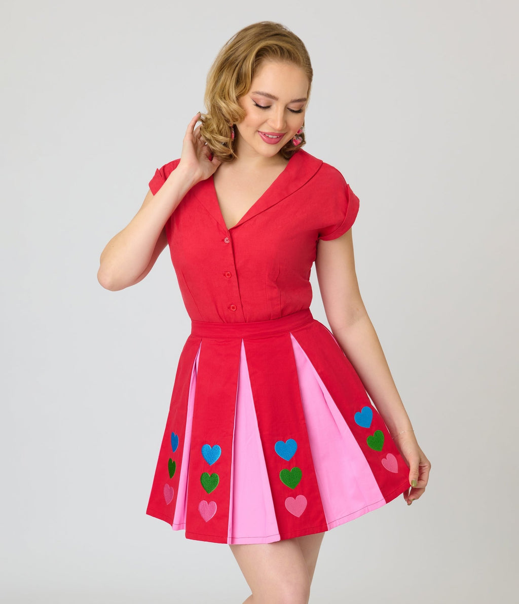 Unique Vintage Red Twill Sleeveless Blouse - Unique Vintage - Womens, TOPS, WOVEN TOPS