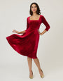 Unique Vintage Red Velvet Square Neck Swing Dress