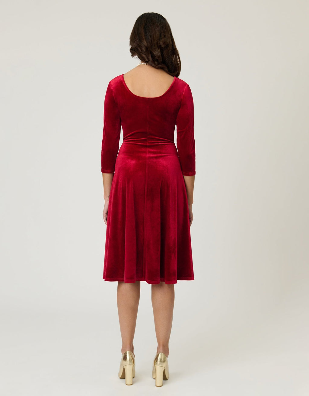 Unique Vintage Red Velvet Square Neck Swing Dress - Unique Vintage - Womens, DRESSES, SWING