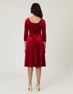 Unique Vintage Red Velvet Square Neck Swing Dress - Unique Vintage - Womens, DRESSES, SWING