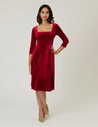 Unique Vintage Red Velvet Square Neck Swing Dress - Unique Vintage - Womens, DRESSES, SWING