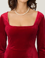 Unique Vintage Red Velvet Square Neck Swing Dress - Unique Vintage - Womens, DRESSES, SWING