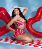 Unique Vintage Red & White Dot Monroe Halter Swim Top - Unique Vintage - Womens, SWIM, TOP