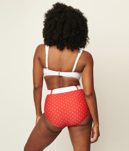 Unique Vintage Red & White Pin Dot Belted Redondo Swim Bottoms - Unique Vintage - Womens, SWIM, BOTTOM