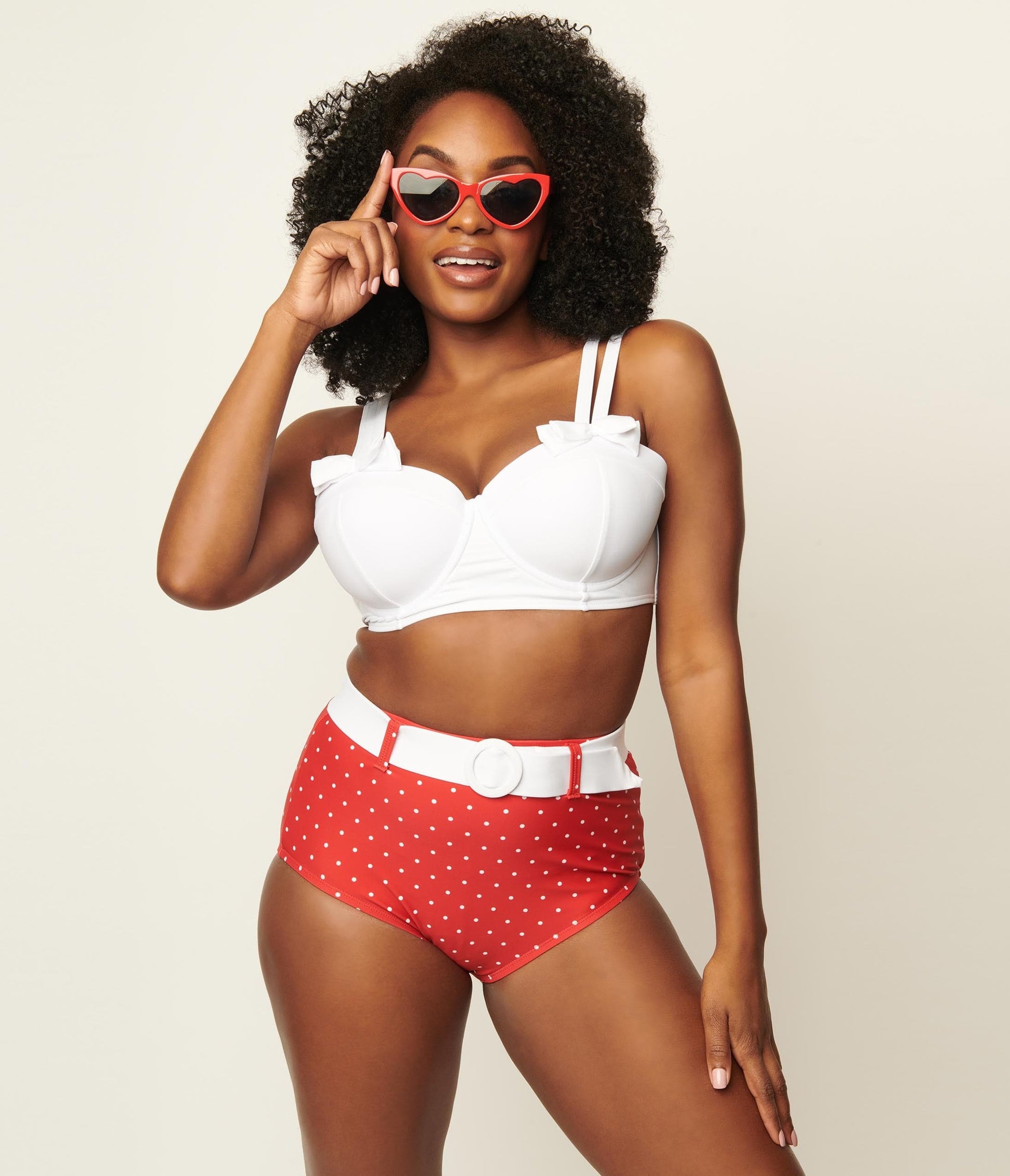 Unique Vintage Red & White Pin Dot Belted Redondo Swim Bottoms - Unique Vintage - Womens, SWIM, BOTTOM