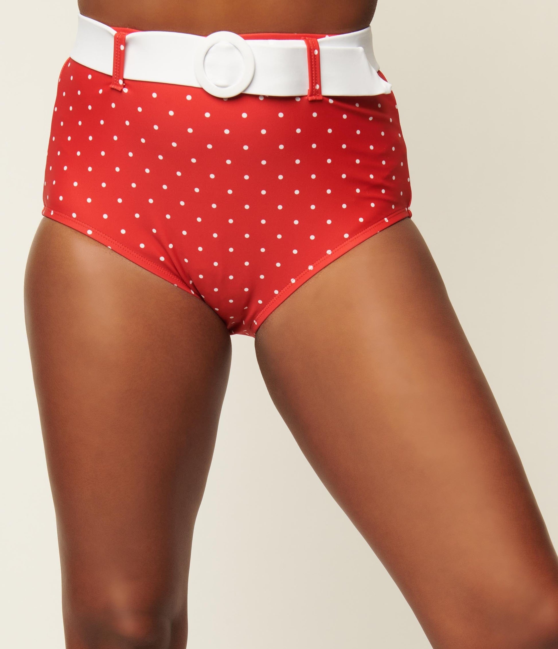Unique Vintage Red & White Pin Dot Belted Redondo Swim Bottoms - Unique Vintage - Womens, SWIM, BOTTOM
