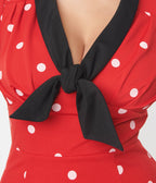 Unique Vintage Red & White Polka Dot Neck Tie Wiggle Dress - Unique Vintage - Womens, DRESSES, WIGGLE