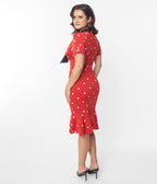 Unique Vintage Red & White Polka Dot Neck Tie Wiggle Dress - Unique Vintage - Womens, DRESSES, WIGGLE
