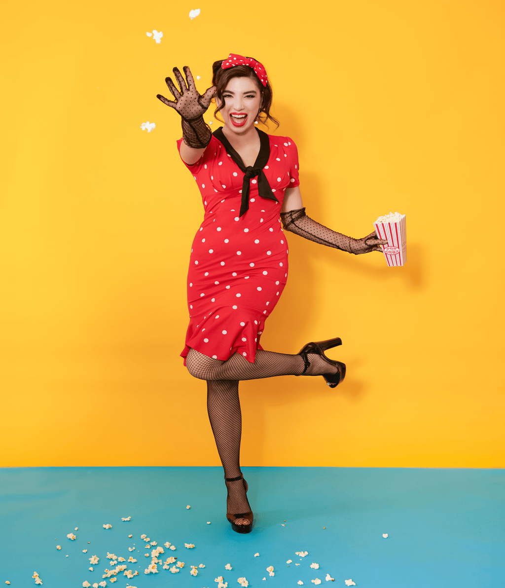 Unique Vintage Red & White Polka Dot Neck Tie Wiggle Dress - Unique Vintage - Womens, DRESSES, WIGGLE