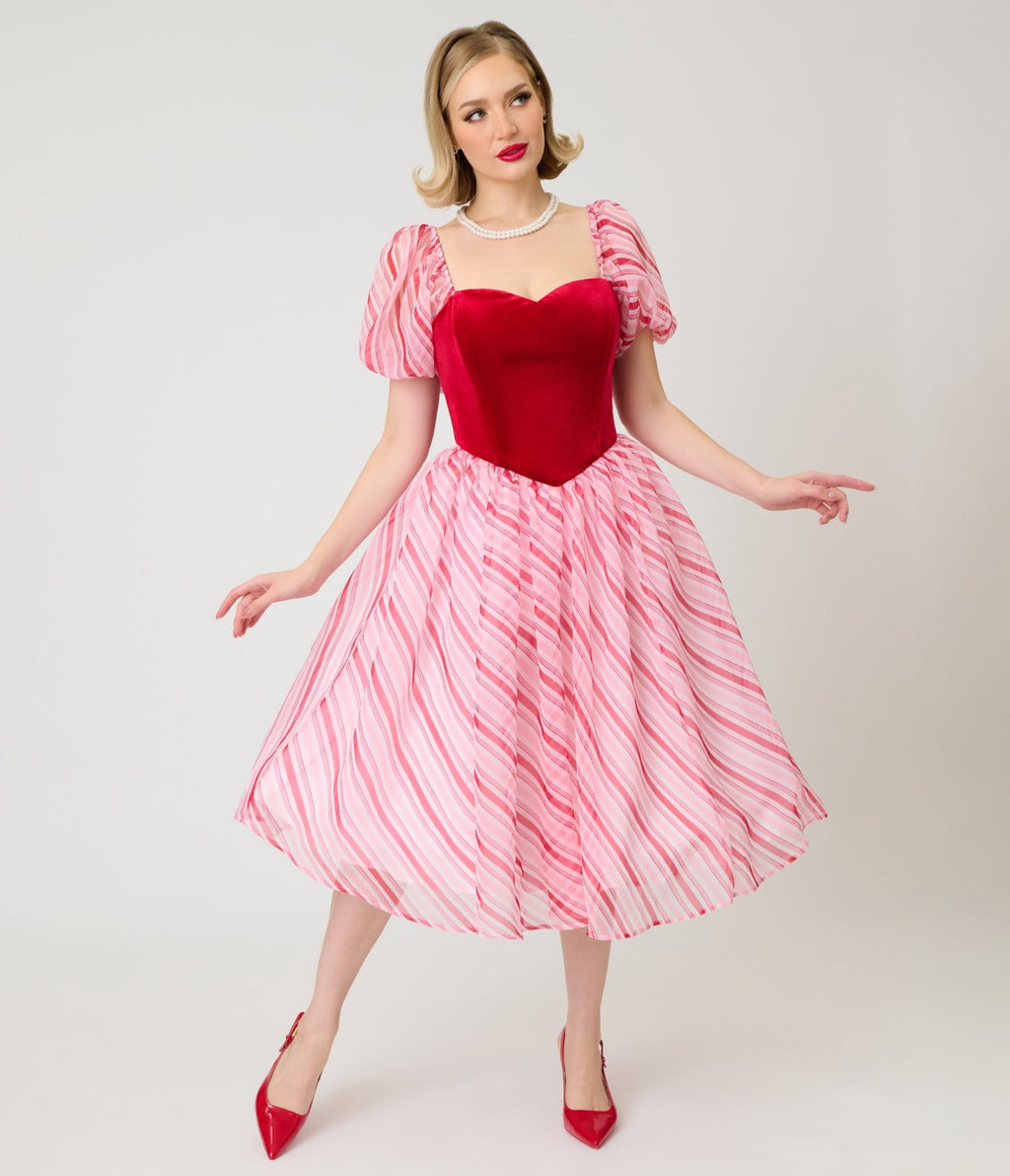 Unique Vintage Red & White Stripe Loving You Swing Dress - Unique Vintage - Swing Dresses