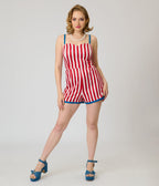 Unique Vintage Red & White Stripe Ossining Romper - Unique Vintage - Womens, BOTTOMS, ROMPERS AND JUMPSUITS