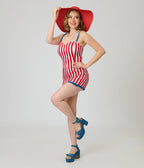 Unique Vintage Red & White Stripe Ossining Romper - Unique Vintage - Womens, BOTTOMS, ROMPERS AND JUMPSUITS