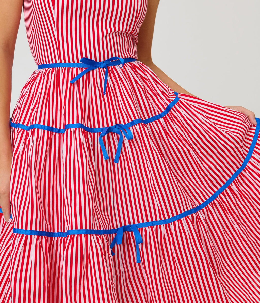 Unique Vintage Red & White Striped Tiered Swing Dress - Unique Vintage - Womens, DRESSES, SWING
