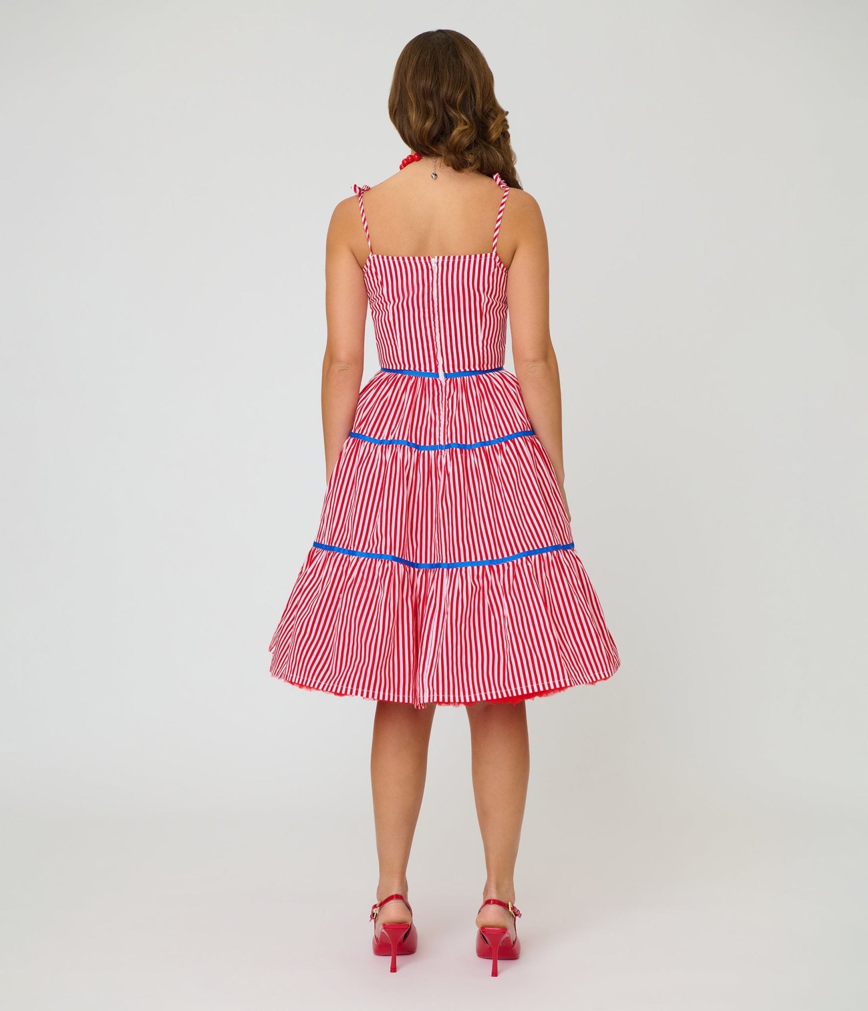 Unique Vintage Red & White Striped Tiered Swing Dress - Unique Vintage - Womens, DRESSES, SWING