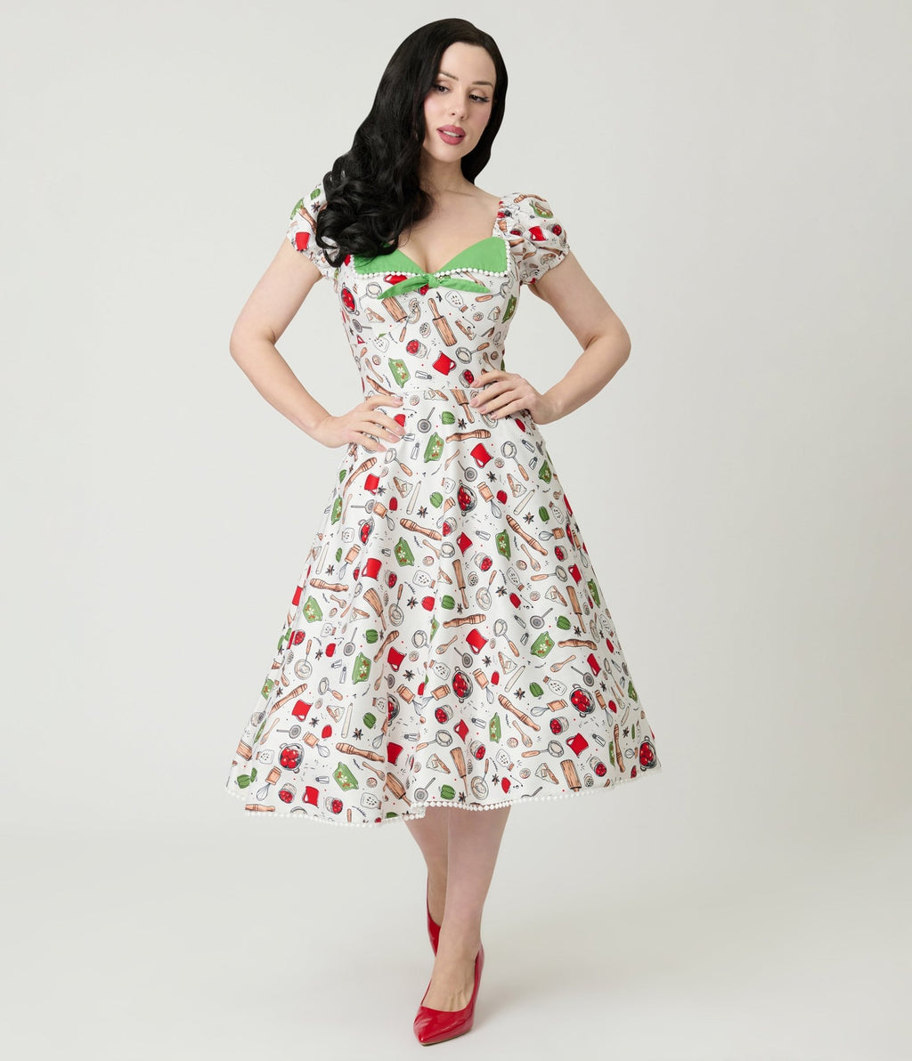 Unique Vintage Retro Kitchen Print Swing Dress - Unique Vintage - Womens, DRESSES, SWING