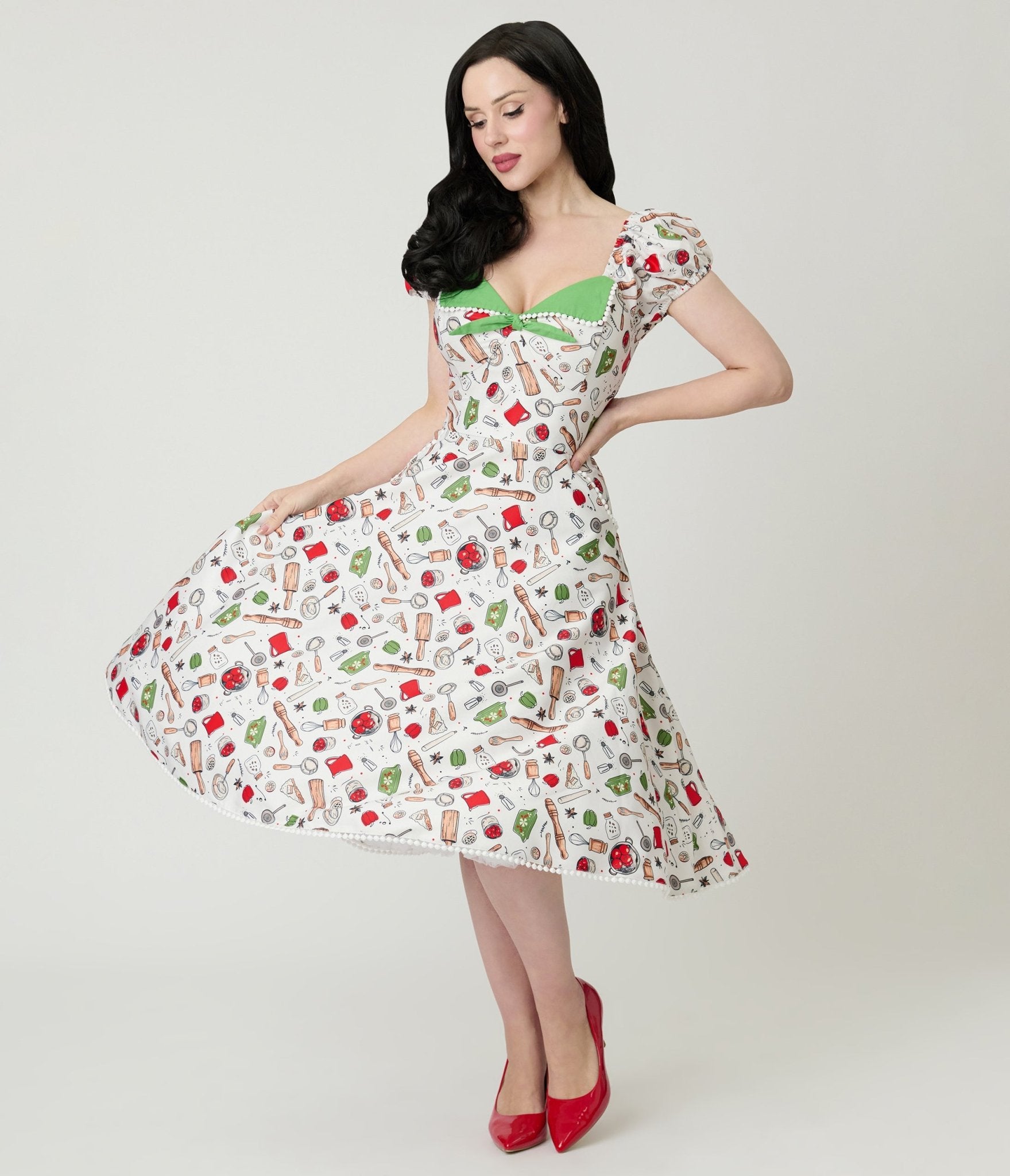Unique Vintage Retro Kitchen Print Swing Dress - Unique Vintage - Womens, DRESSES, SWING