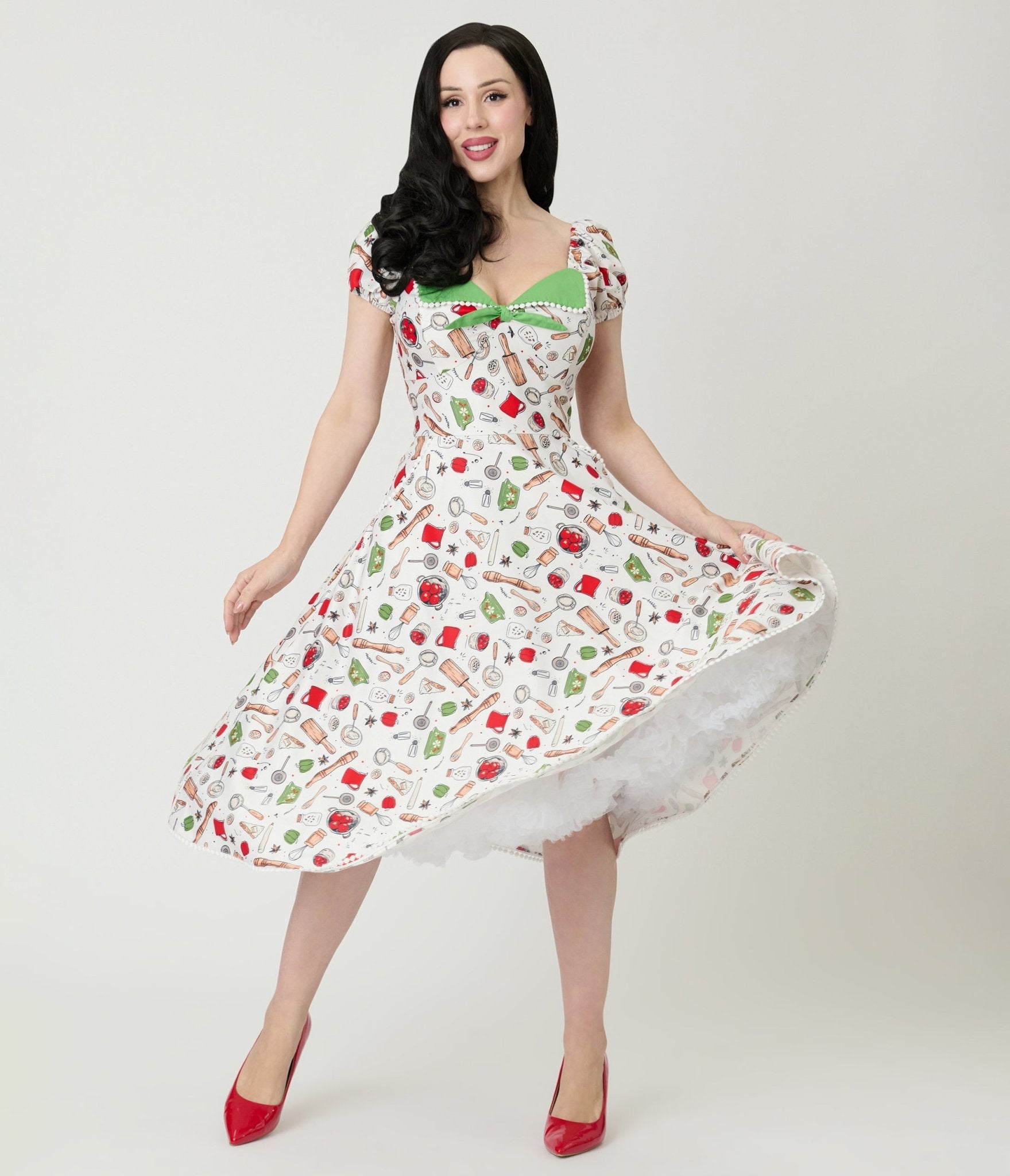 Unique Vintage Retro Kitchen Print Swing Dress - Unique Vintage - Womens, DRESSES, SWING