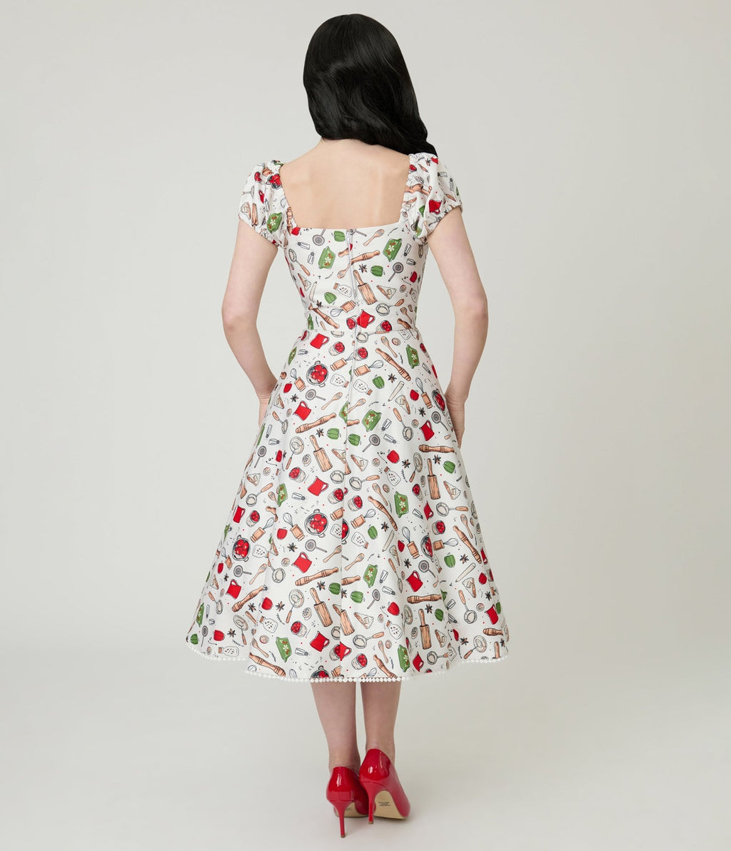 Unique Vintage Retro Kitchen Print Swing Dress - Unique Vintage - Womens, DRESSES, SWING