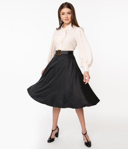 Unique Vintage Retro Style Black High Waist Vivien Swing Skirt - Unique Vintage - Womens, BOTTOMS, SKIRTS