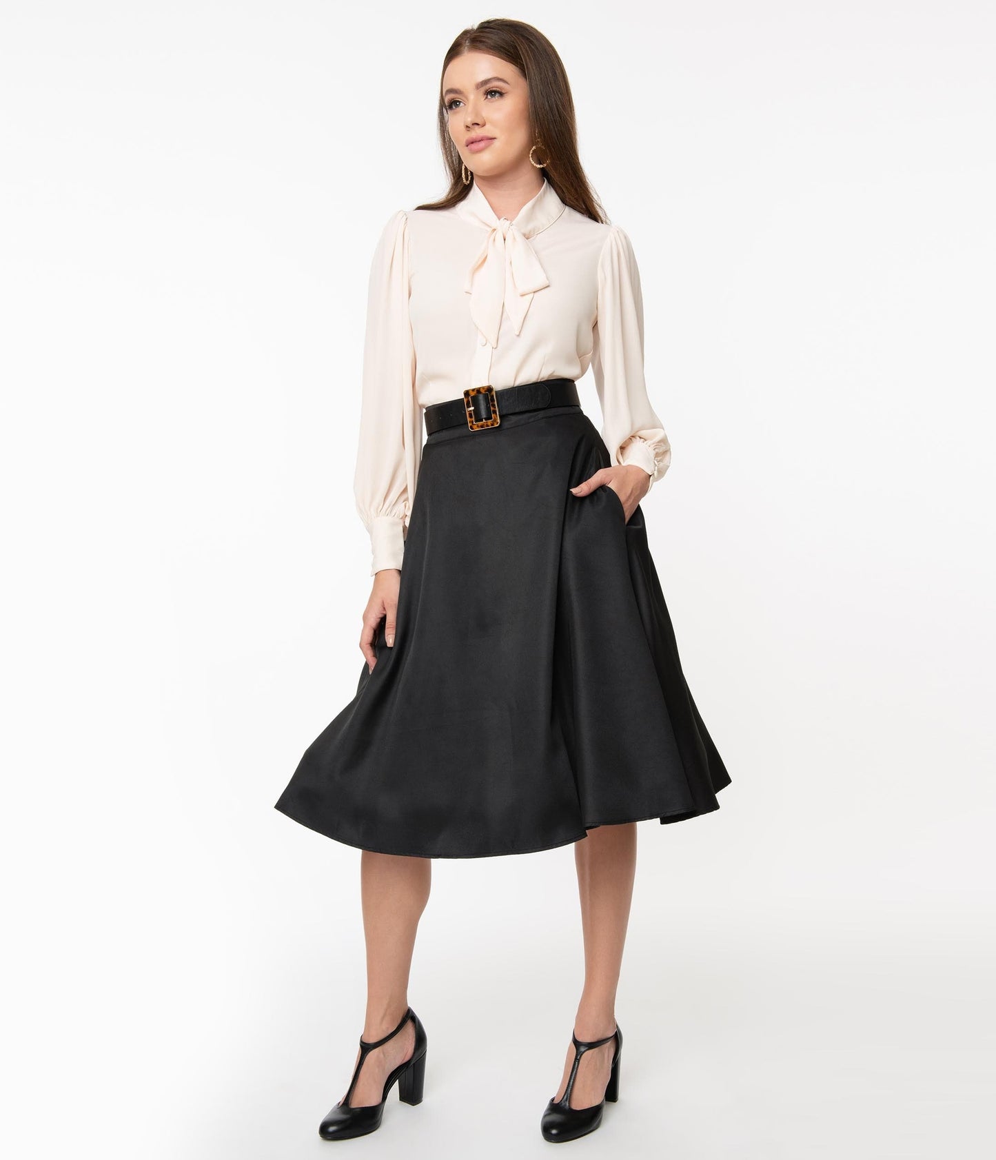 Unique Vintage Retro Style Black High Waist Vivien Swing Skirt - Unique Vintage - Womens, BOTTOMS, SKIRTS