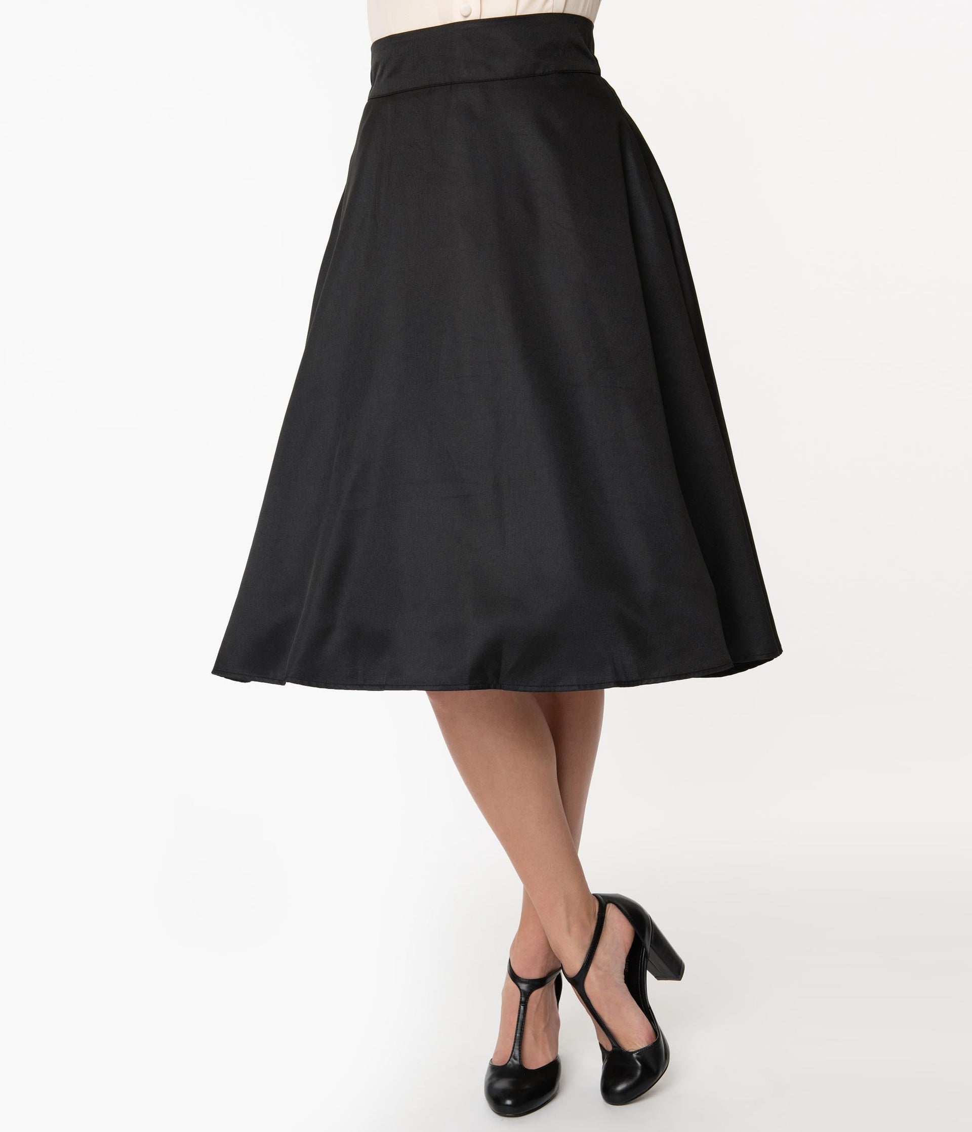 Unique Vintage Retro Style Black High Waist Vivien Swing Skirt - Unique Vintage - Womens, BOTTOMS, SKIRTS