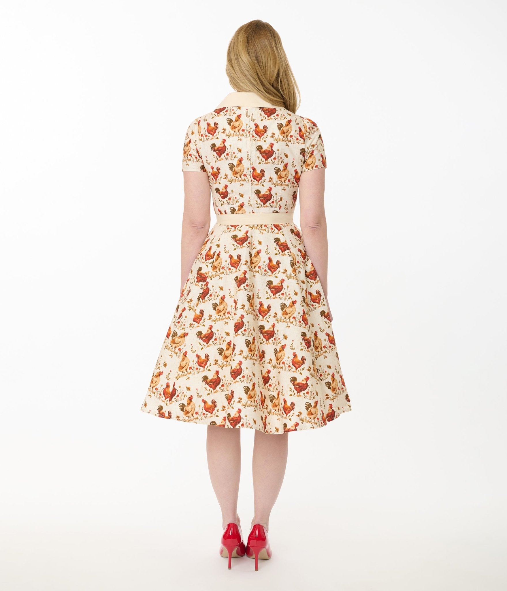 Unique Vintage Rooster Print Cotton Shirt Dress - Unique Vintage - Womens, DRESSES, SWING