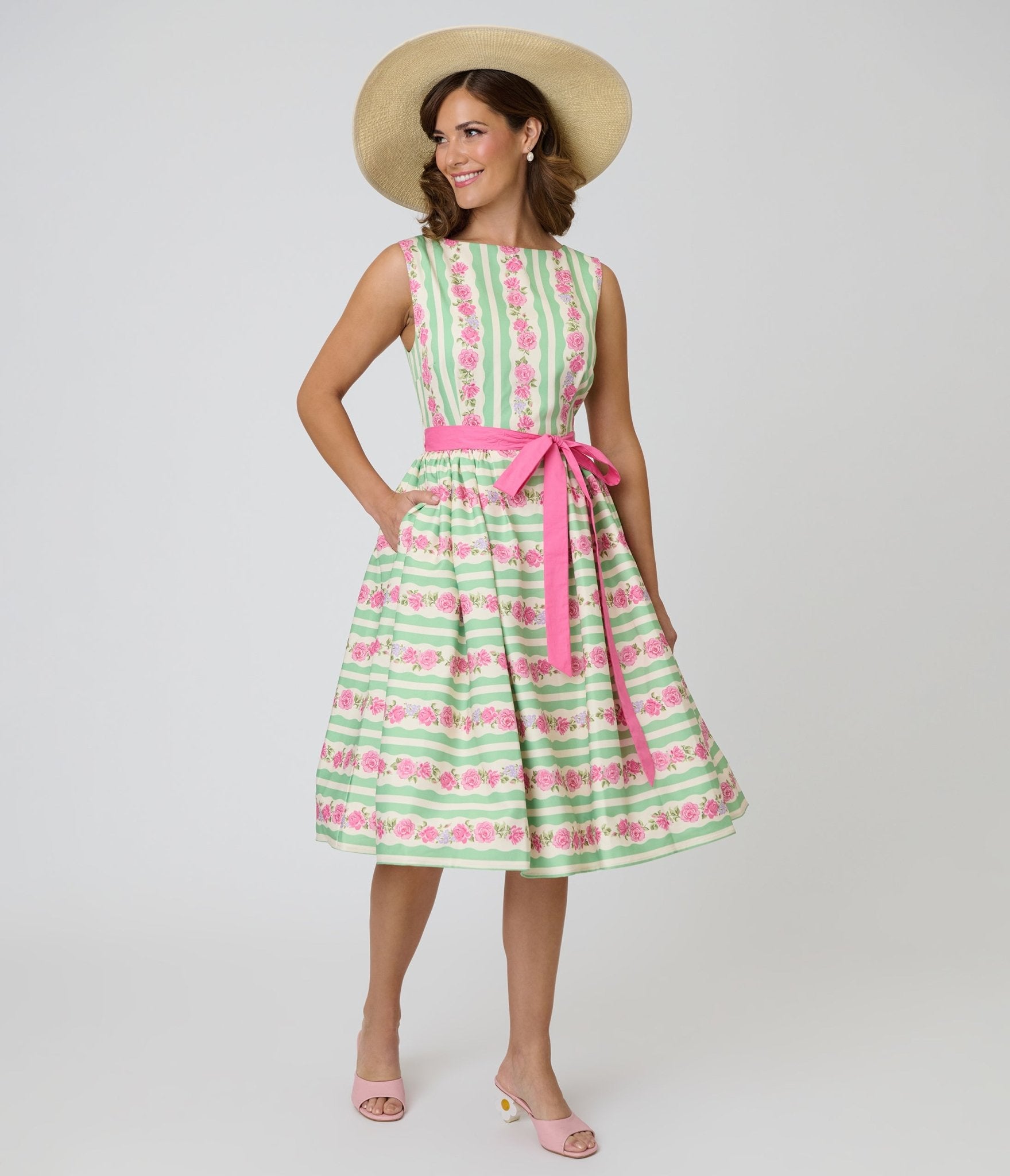Unique Vintage Rose Stripe Swing Dress - Unique Vintage - Womens, DRESSES, SWING