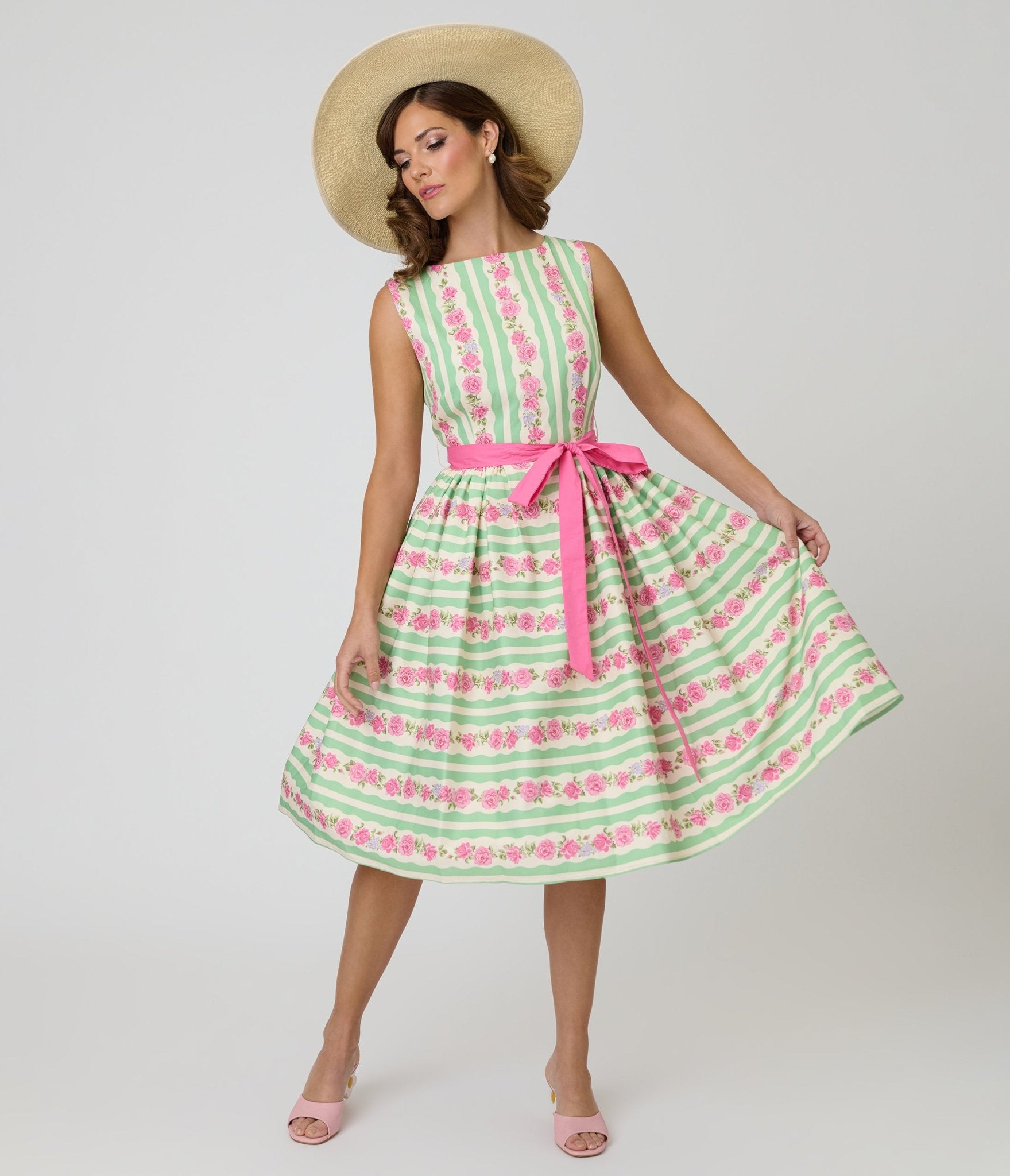 Unique Vintage Rose Stripe Swing Dress - Unique Vintage - Womens, DRESSES, SWING