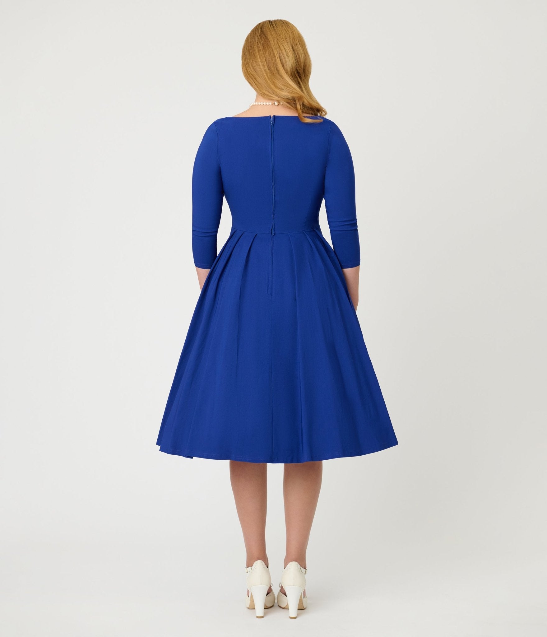 Unique Vintage Royal Blue Bengaline Front Twist Swing Dress L/12-14 Unique Vintage Royal Blue Bengaline Front Twist Swing Dress L/12-14