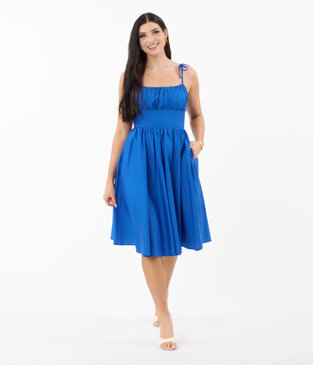 Unique Vintage Royal Blue Sleeveless Cotton Swing Dress - Unique Vintage - Womens, DRESSES, SWING