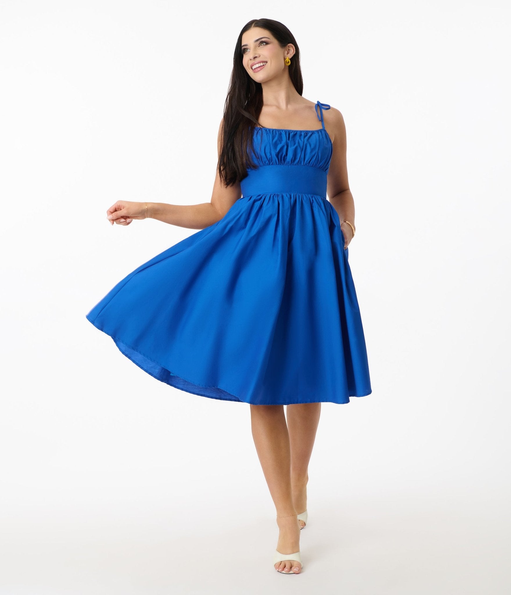 Unique Vintage Royal Blue Sleeveless Cotton Swing Dress - Unique Vintage - Womens, DRESSES, SWING