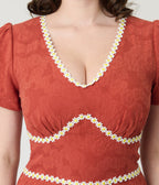 Unique Vintage Rust Red & Daisy Cotton Romper - Unique Vintage - Womens, BOTTOMS, ROMPERS AND JUMPSUITS