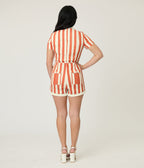 Unique Vintage Rust & White Stripe Mia Romper - Unique Vintage - Womens, BOTTOMS, ROMPERS AND JUMPSUITS