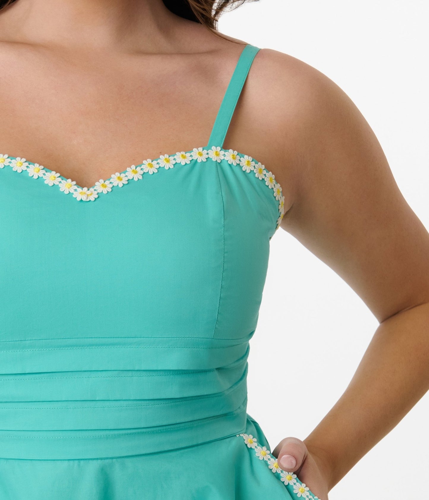 Unique Vintage Seafoam Green & Daisy Cotton Flare Dress - Unique Vintage - Womens, DRESSES, FIT AND FLARE