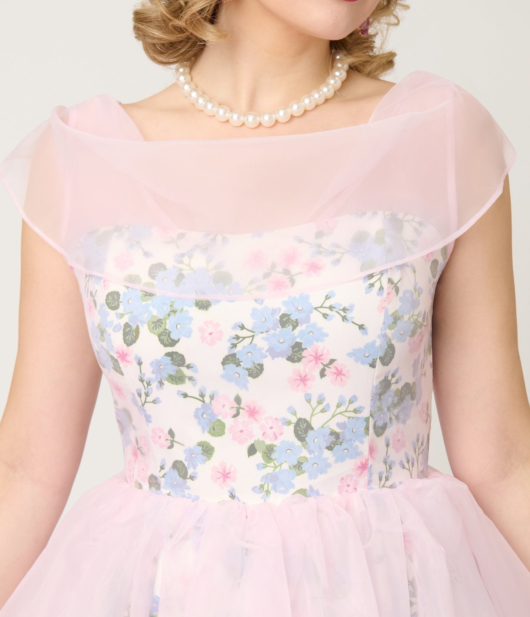 Unique Vintage Sheer Pink Chiffon & Rose Modern Art Swing Dress Unique Vintage Sheer Pink Chiffon & Rose Modern Art Swing Dress