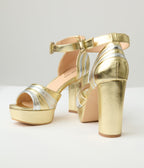 Unique Vintage Silver & Gold Leatherette Peep Toe Pumps - Unique Vintage - 