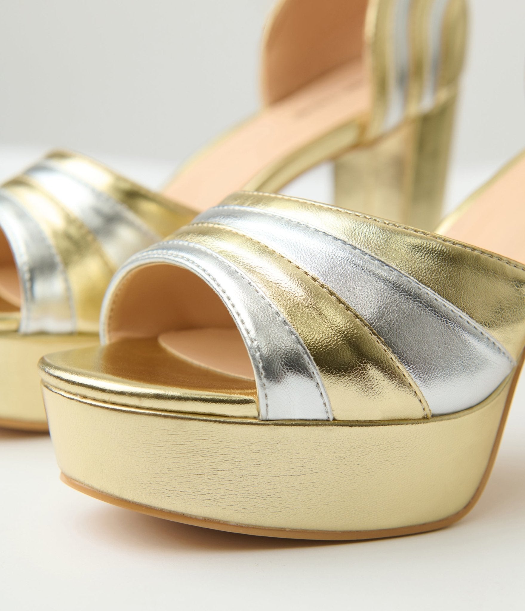 Unique Vintage Silver & Gold Leatherette Peep Toe Pumps - Unique Vintage - 
