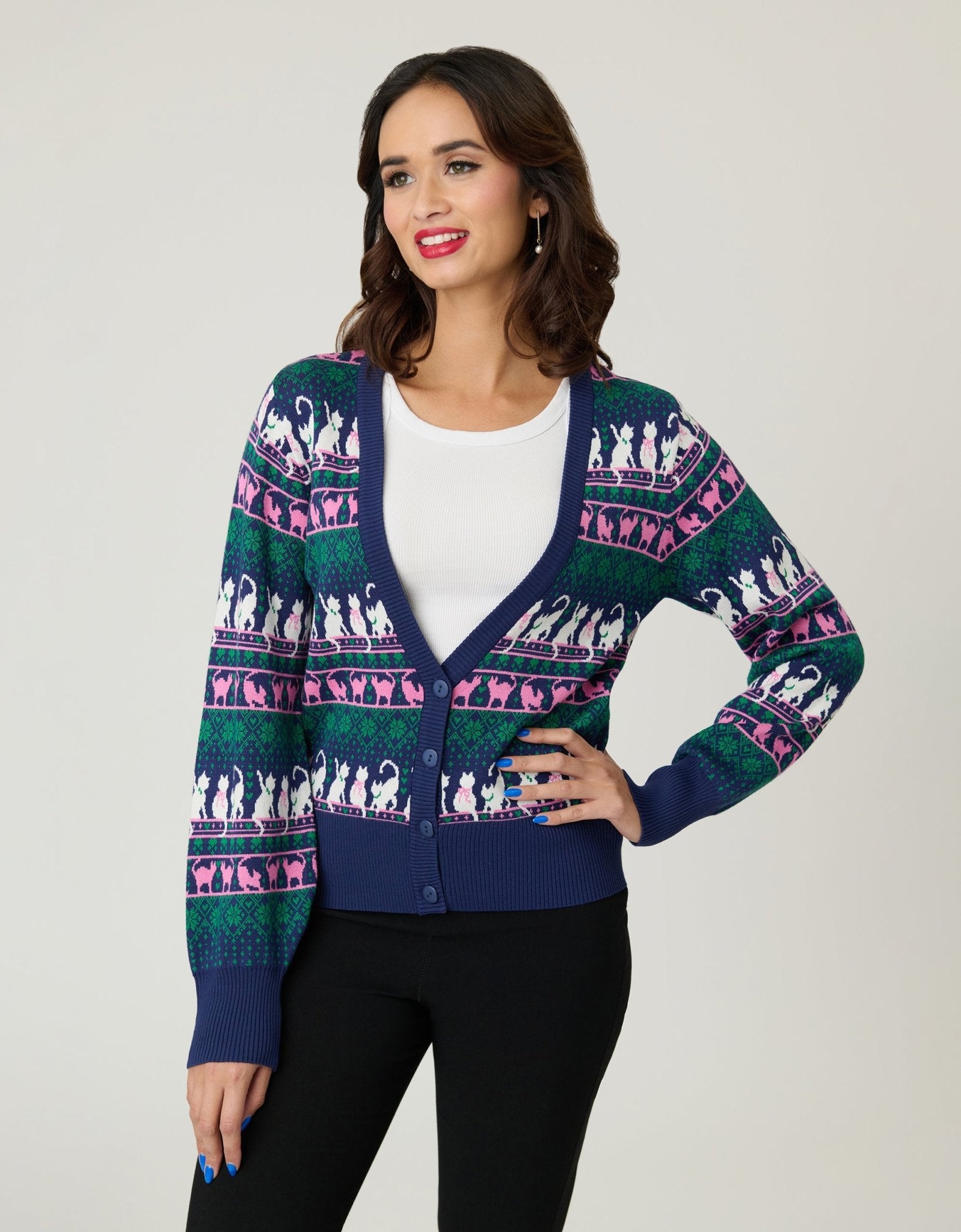 Unique Vintage Snowflake & Cats Cardigan - Unique Vintage - Womens, TOPS, SWEATERS